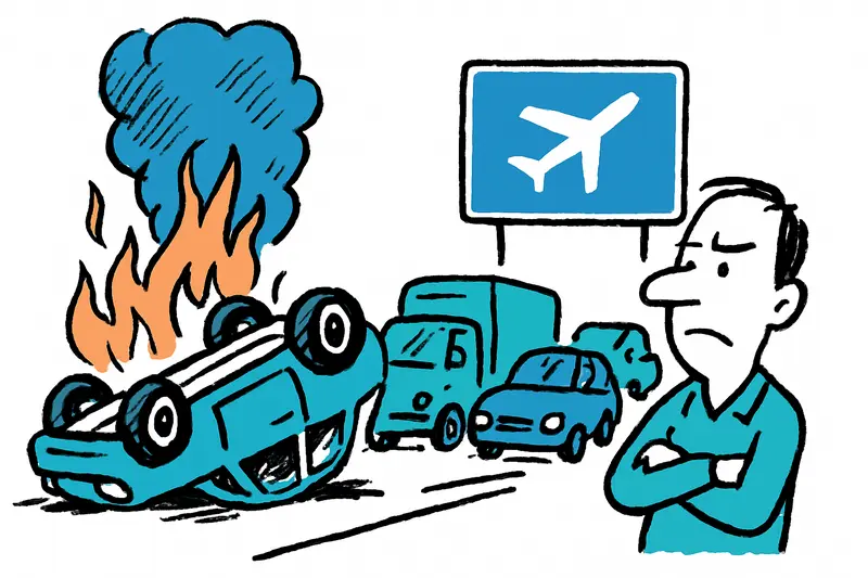 Car overturns and burns on the airport highway: What the traffic jam tells us