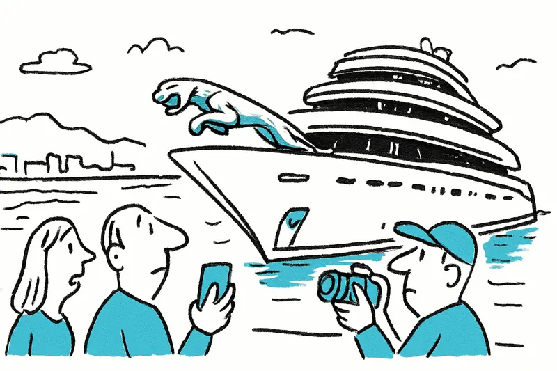 Chromed Jaguar on the Bow: the "Kismet" Appears off Palma